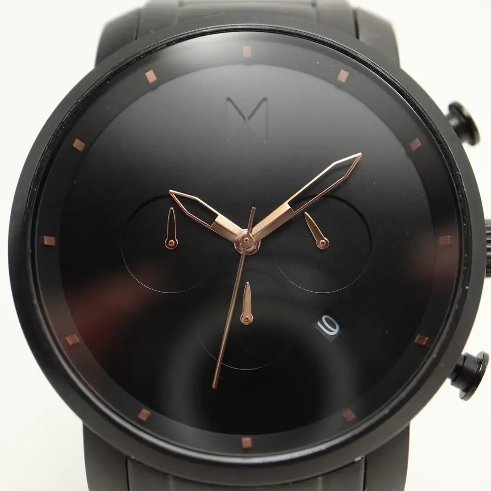 MVMT Element Black Gold Tone 44mm Chronograph Watch Extra Links w New Battery